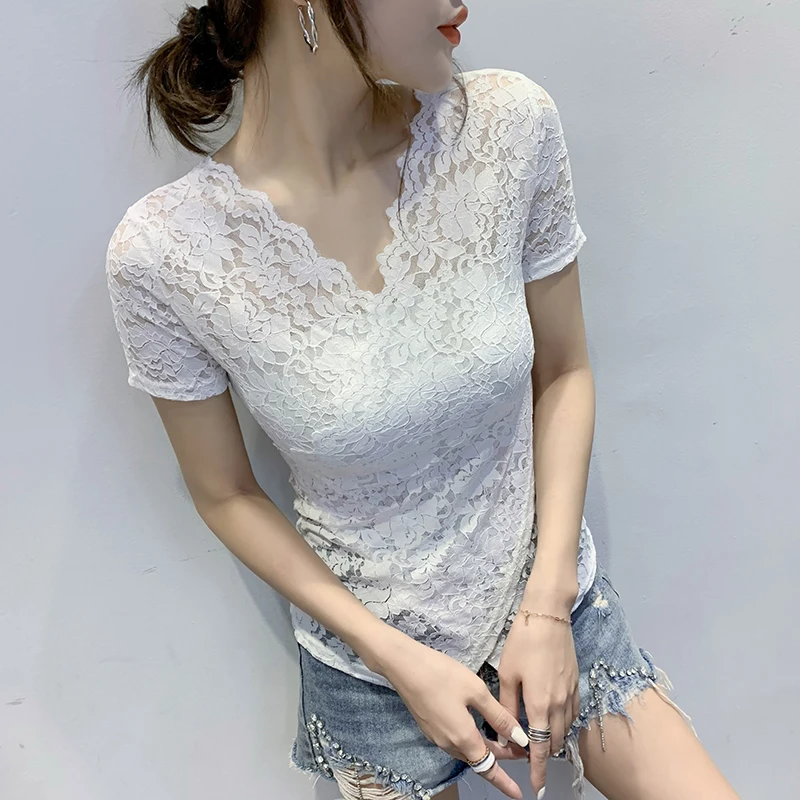 Women's Summer Short-Sleeved 2021 New Sexy V-Neck Lace Blouse Fashion Foreign Style Small Shirt 
Women's Summer Short-Sleeved 2021 New Sexy V-Neck Lace Blouse Fashion Foreign Style Small Shirt