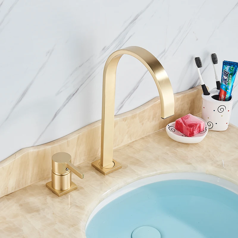 

Brushed Golden Basin Faucet 5 Colors Single Handle Widespread Bathroom Sink Mixer Tap Deck Mounted Bathtub Mixers Crane