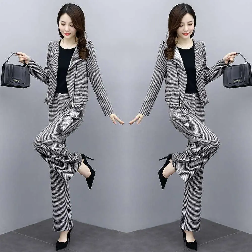 Fashion Spring/Autumn Professional Pants Sets Wide Leg Pants Women's Plaid 2021 New Style Slim Long Sleeve Two Piece Suit
Fashion Spring/Autumn Professional Pants Sets Wide Leg Pants Women's Plaid 2021 New Style Slim Long Sleeve Two Piece Suit