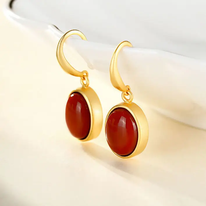 Ancient Gold S925 Sterling Silver Inlaid Natural South Red Agate Earrings Earrings Retro Oval Egg Surface Earrings Female Person
Ancient Gold S925 Sterling Silver Inlaid Natural South Red Agate Earrings Earrings Retro Oval Egg Surface Earrings Female Person