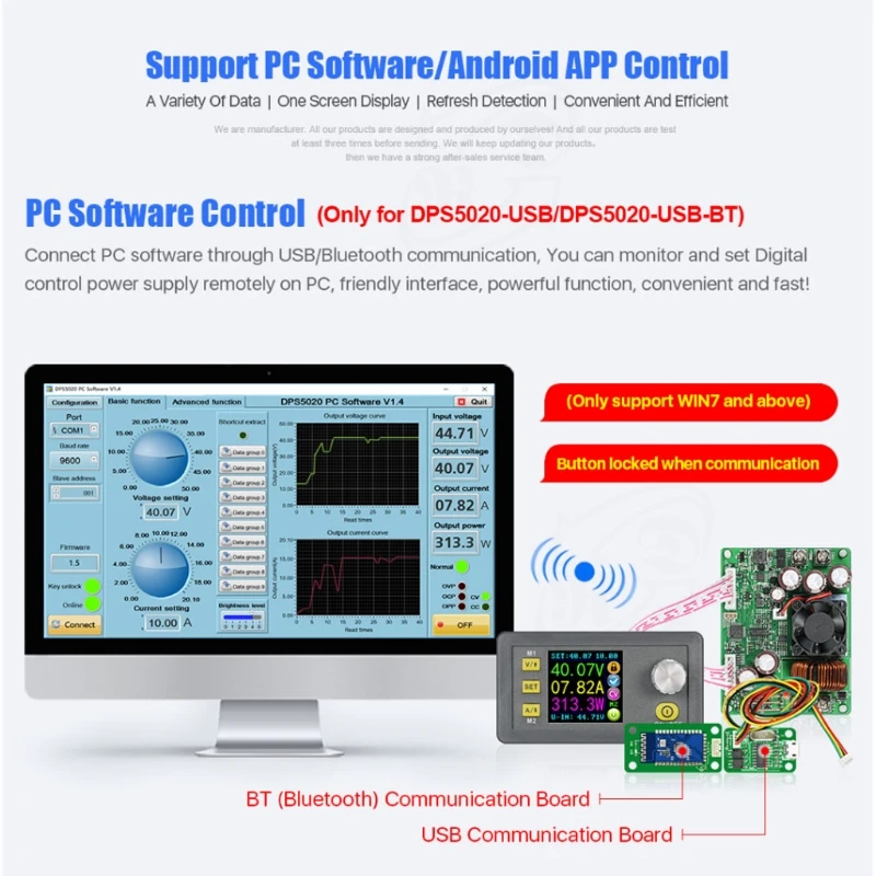 C7AC USB and Bluetooth Communication DPS5020 50V/20A Power Supply DIY Housing Kit with Communication Interface
C7AC USB and Bluetooth Communication DPS5020 50V/20A Power Supply DIY Housing Kit with Communication Interface