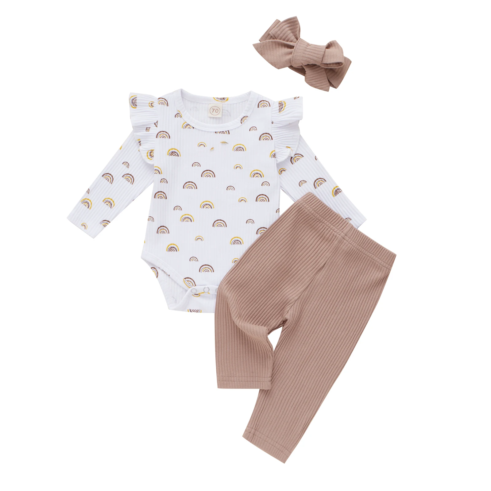 3Pcs Baby Girls Outfits, Rainbow Print Long Sleeve Romper + Elastic Waist Pants + Headband for Toddler, 0-12 Months
3Pcs Baby Girls Outfits, Rainbow Print Long Sleeve Romper + Elastic Waist Pants + Headband for Toddler, 0-12 Months