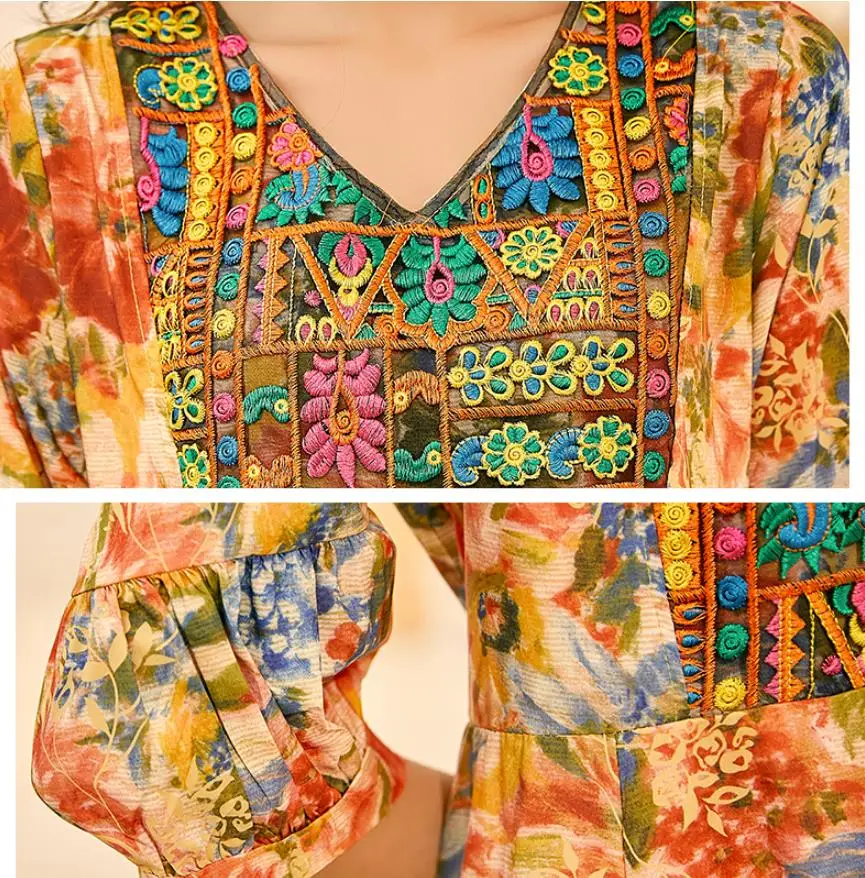 2021 Spring Summer Women Bohemian Elegant Retro Slim Long Dress Female V-Neck Floral Printing Lace up Maxi Dress Y1529 
2021 Spring Summer Women Bohemian Elegant Retro Slim Long Dress Female V-Neck Floral Printing Lace up Maxi Dress Y1529