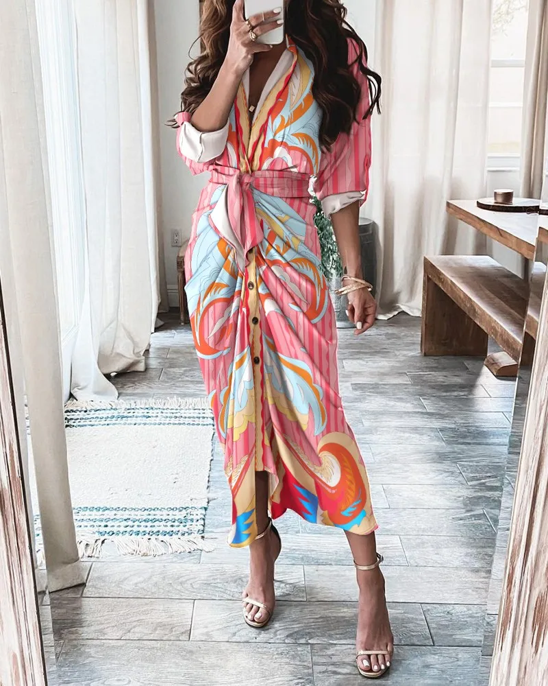 MKD LUFI All Over Print Long Sleeve Button Front Self Tie Shirt Dress Women Casual Maxi Dress
MKD LUFI All Over Print Long Sleeve Button Front Self Tie Shirt Dress Women Casual Maxi Dress