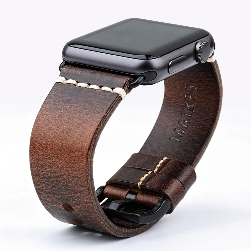 Ремешок из вощеной кожи для Apple Watch Band 49 мм 44 45 40 41 42 38 Series 8/7/SE/6/5/4 iWatch - купить по