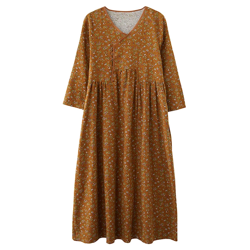Artistic Vintage Small Floral Cotton Linen Long-Sleeve Dress Autumn Loose V-neck Covering Belly Thin Graceful Long Expansion
Artistic Vintage Small Floral Cotton Linen Long-Sleeve Dress Autumn Loose V-neck Covering Belly Thin Graceful Long Expansion