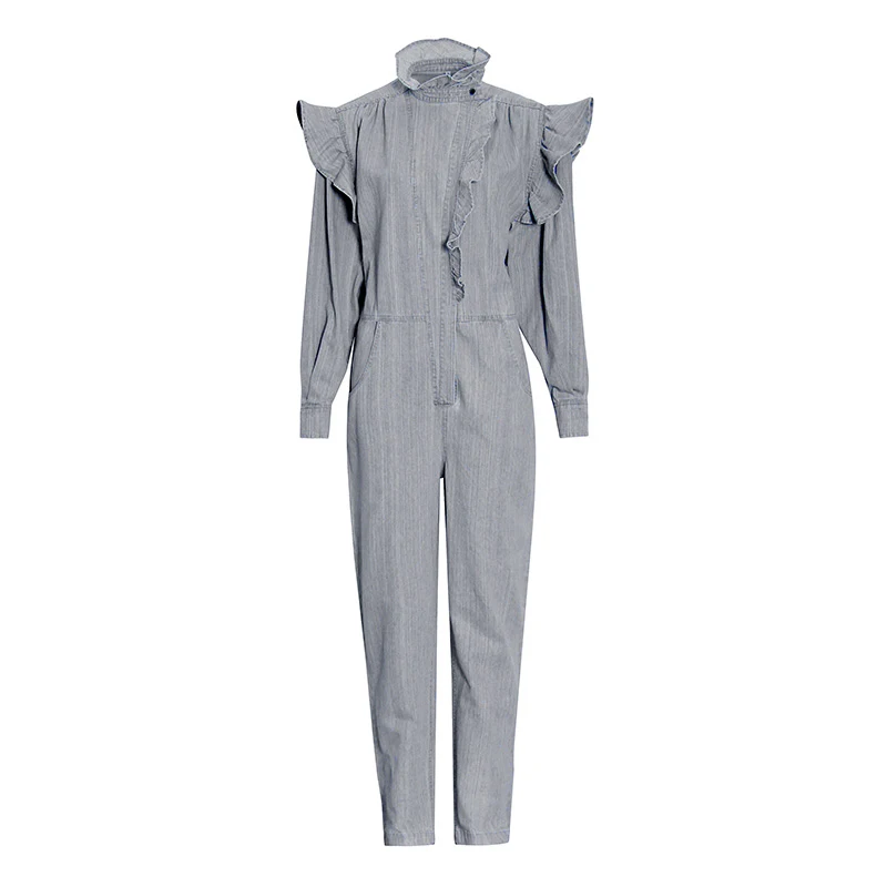 CHICEVER Denim Jumpsuit For Women Stand Collar Long Sleeve Patchwork Ruffles High Waist Pencil Pants Loose Jumpsuits Female 2021
CHICEVER Denim Jumpsuit For Women Stand Collar Long Sleeve Patchwork Ruffles High Waist Pencil Pants Loose Jumpsuits Female 2021