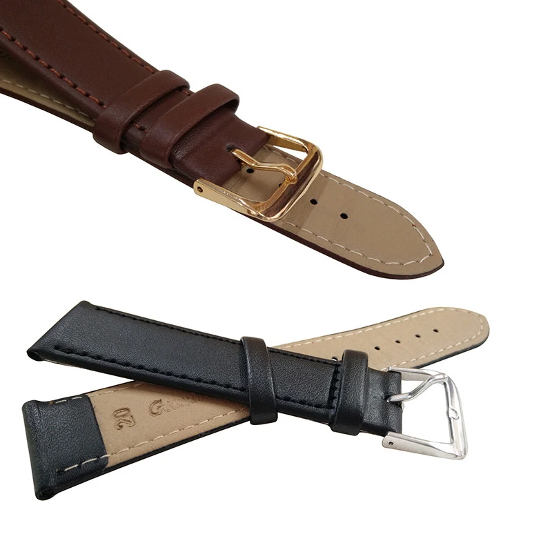 Ремешок кожаный для мужских наручных часов браслет Wo чёрный коричневый 8 мм 10 12 14