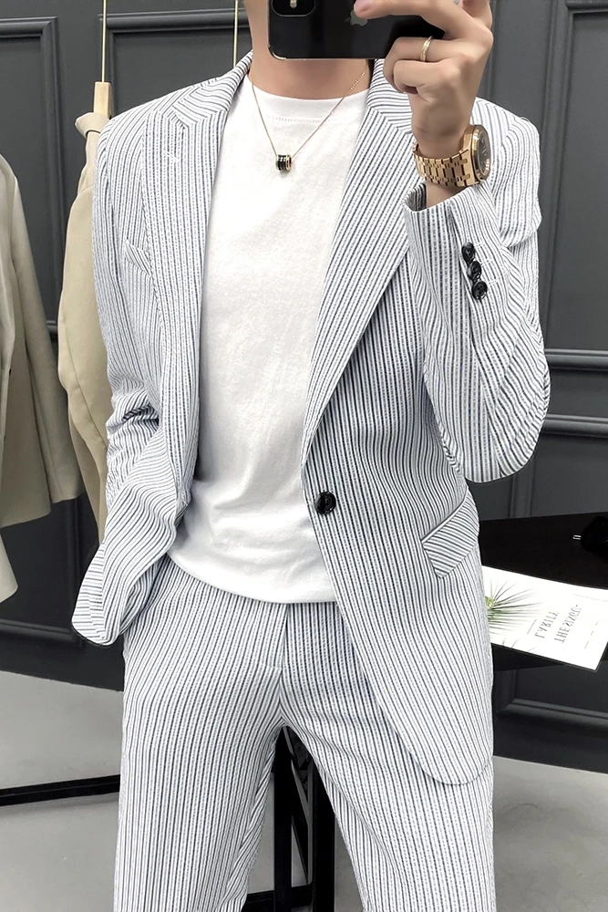 2021 Striped Suit Men 2 Pcs Set Wedding Groom Tuxedos Suits Slim Fit Casual Business Costume Homme Blazer Pant Terno Masculino
2021 Striped Suit Men 2 Pcs Set Wedding Groom Tuxedos Suits Slim Fit Casual Business Costume Homme Blazer Pant Terno Masculino