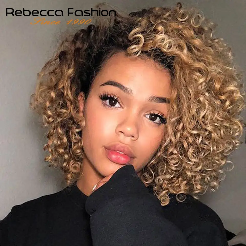 Короткие волнистые человеческие волосы Rebecca парики на сетке для чернокожих