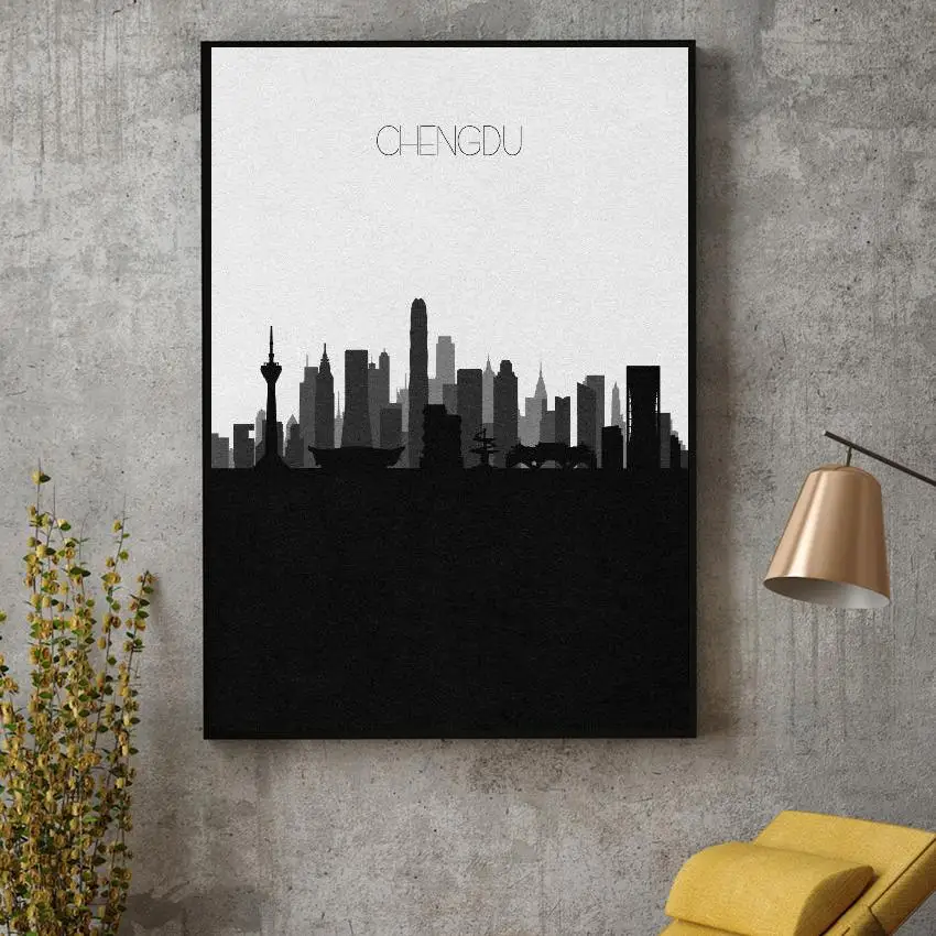 Chengdu Skyline Art Canvas Poster Prints Home Wall Decor Painting