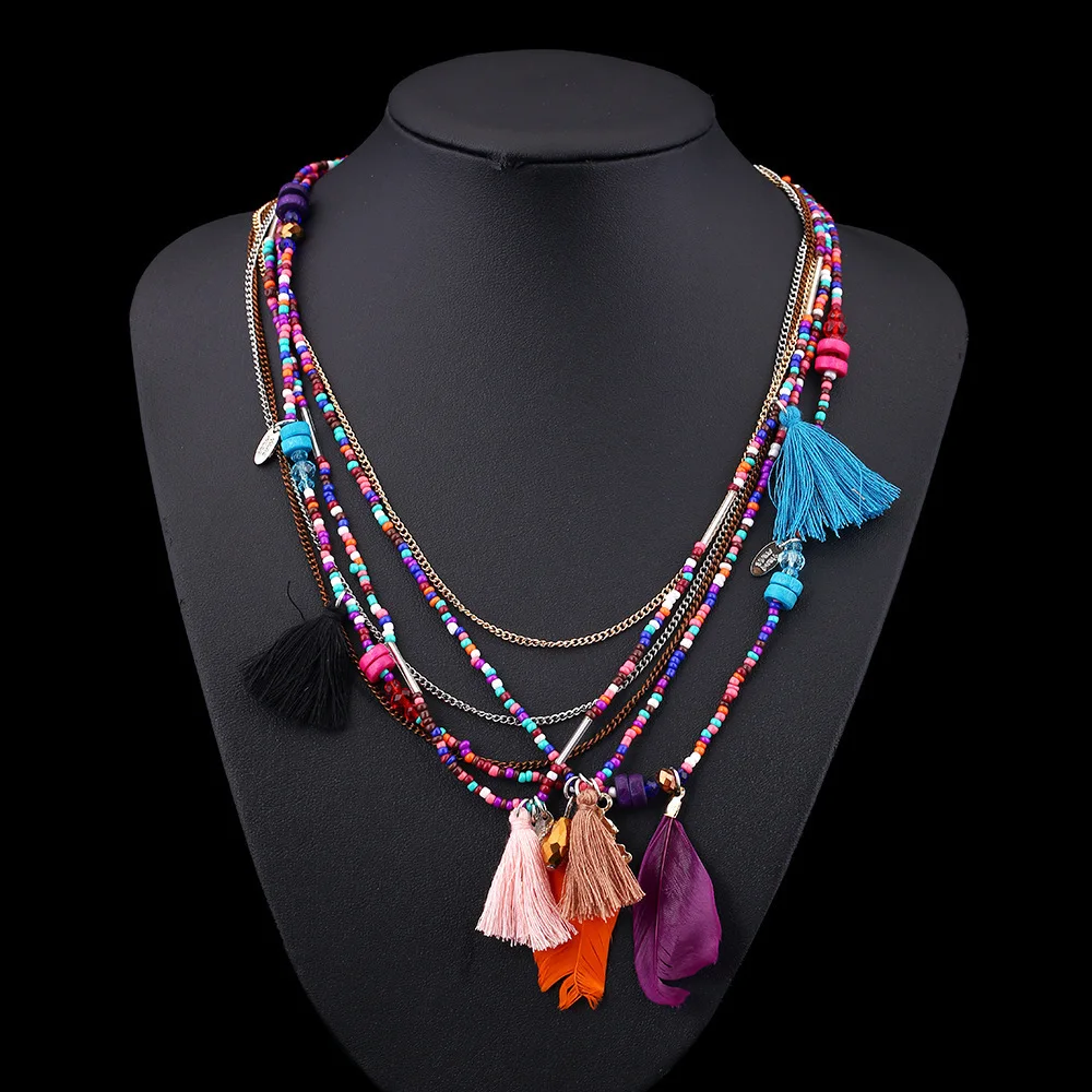 European and American Luxury Multilayer Beaded Feather Necklace Women, Fashion Simple National Wind Color Rice Bead Necklace 
European and American Luxury Multilayer Beaded Feather Necklace Women, Fashion Simple National Wind Color Rice Bead Necklace
