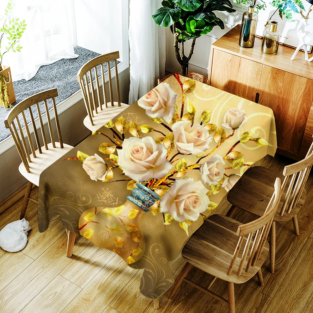 Luxurious Pink Rose With Gold Leaves Printing Tablecloth Polyester Waterproof Home Dustproof Washable Rectangular Table Cover
Luxurious Pink Rose With Gold Leaves Printing Tablecloth Polyester Waterproof Home Dustproof Washable Rectangular Table Cover