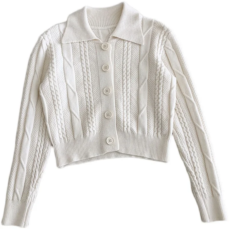 2020 Korean version simple literature and art RETRO twist Lapel single breasted short long sleeve knitted cardigan
2020 Korean version simple literature and art RETRO twist Lapel single breasted short long sleeve knitted cardigan