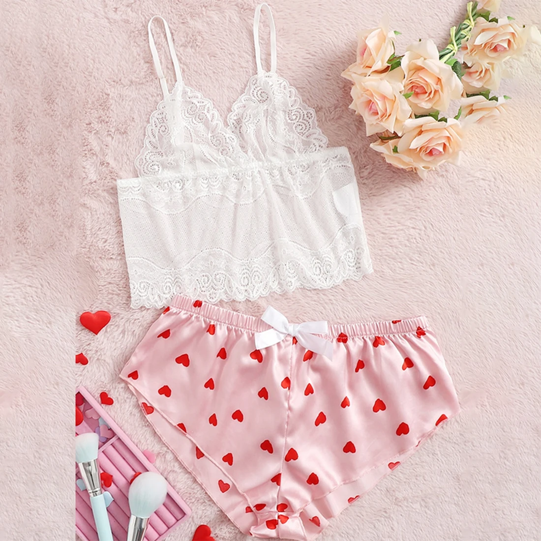 Sexy Pajama Sets Silk Satin Lace Sleepwear Lingerie 2pcs Bra Camisole+Shorts Ladies Sleepshirts Pajama Sets for Women
Sexy Pajama Sets Silk Satin Lace Sleepwear Lingerie 2pcs Bra Camisole+Shorts Ladies Sleepshirts Pajama Sets for Women