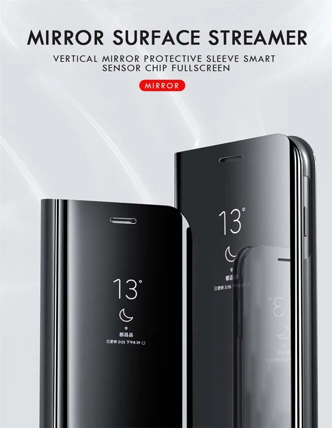 Зеркальный умный флип чехол для Samsung Galaxy A6 A7 A8 A9 2018 J4 J6 S8 S9 Plus J8 A20 30 J2 Core J5 J7 Neo 2017 S7
