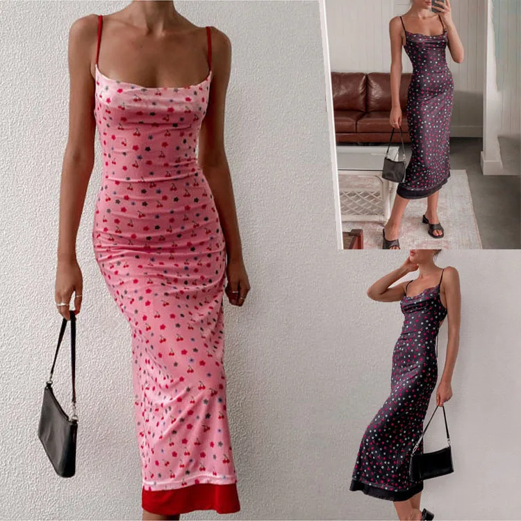 Women's Bodycon Midi Dress, Sleeveless Spaghetti Strap Floral Cherry Print Long Dress
Women's Bodycon Midi Dress, Sleeveless Spaghetti Strap Floral Cherry Print Long Dress