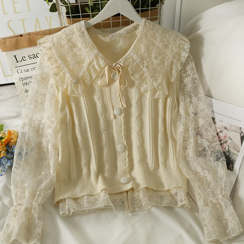 Autumn Women's Bow Tie Lace Fungus Cute Doll Collar Lace Bottoming Shirt Two-piece Top Vertical Stripe Knitted Vest
Autumn Women's Bow Tie Lace Fungus Cute Doll Collar Lace Bottoming Shirt Two-piece Top Vertical Stripe Knitted Vest