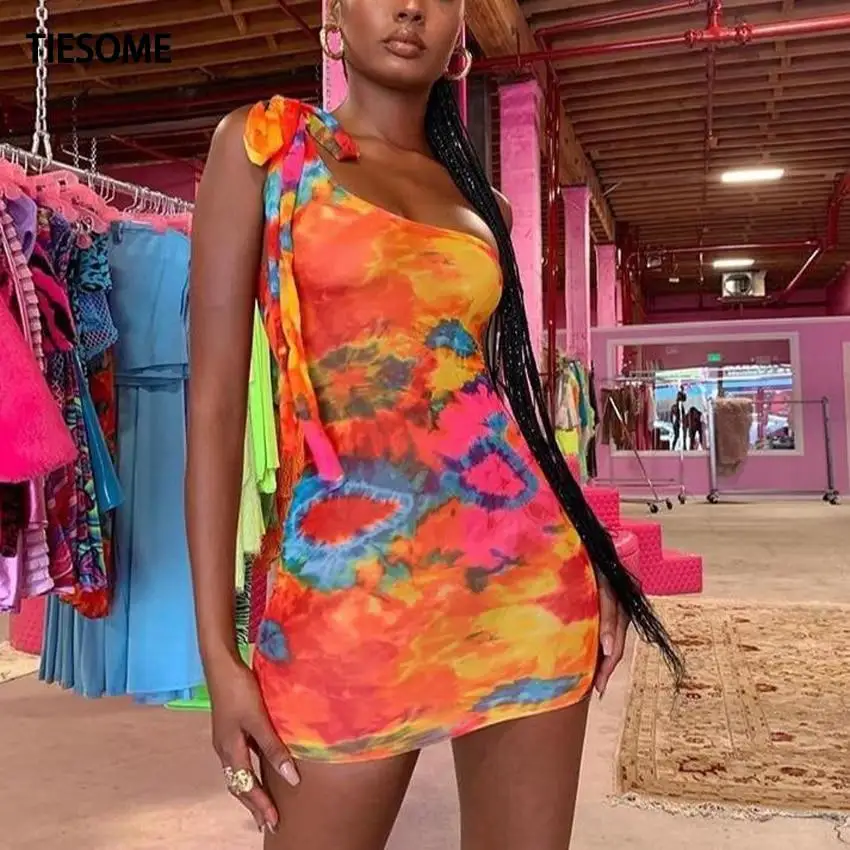 TIESOME Sexy Hot Tie Dye Women Bodycon Dress One Shoulder Bandage Fashion Party Mini Dresses Sleeveless 2020 Skinny Print Dress
TIESOME Sexy Hot Tie Dye Women Bodycon Dress One Shoulder Bandage Fashion Party Mini Dresses Sleeveless 2020 Skinny Print Dress