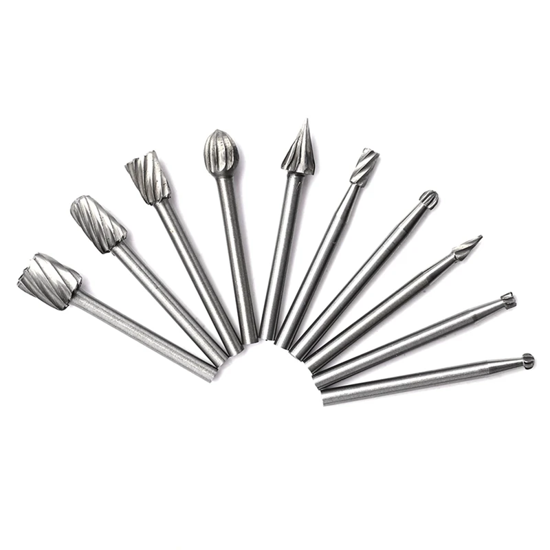 10pcs HSS Tungsten Carbide Rotary Cutting Burr Set Grinder Bit 1/8 inch (3mm) Shank Woodworking Carving Tools
10pcs HSS Tungsten Carbide Rotary Cutting Burr Set Grinder Bit 1/8 inch (3mm) Shank Woodworking Carving Tools