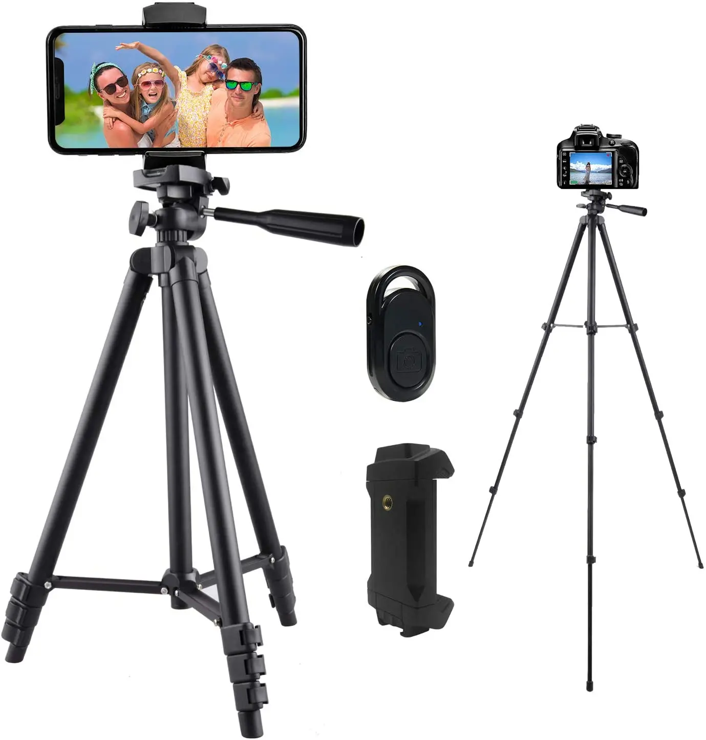 Phone Tripod Stand, 51-Inch Cell Phone Tripod Extendable Lightweight Aluminum with Phone Mount & Wireless Remote Shutter,
Phone Tripod Stand, 51-Inch Cell Phone Tripod Extendable Lightweight Aluminum with Phone Mount & Wireless Remote Shutter,