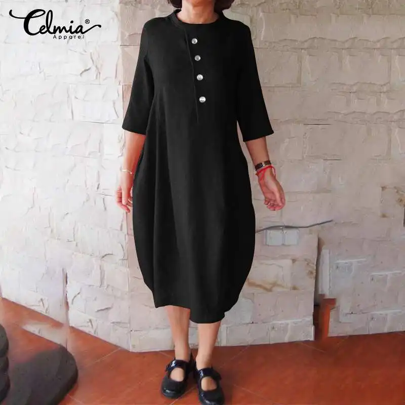 2021 Autumn Decorative Buttons Midi Dresses Celmia Leisure Casual Loose Solid Women Long Dress Vintage Half Sleeve Vestidos
2021 Autumn Decorative Buttons Midi Dresses Celmia Leisure Casual Loose Solid Women Long Dress Vintage Half Sleeve Vestidos