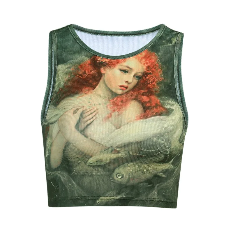Oil painting girl pattern printed small vest girl sleeveless round collar slim sexy open umbilical women's clothing
Oil painting girl pattern printed small vest girl sleeveless round collar slim sexy open umbilical women's clothing