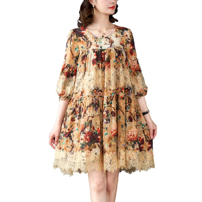 Шелковые платья миди модель 2021 года весна лето винтажное кружевное подиумное