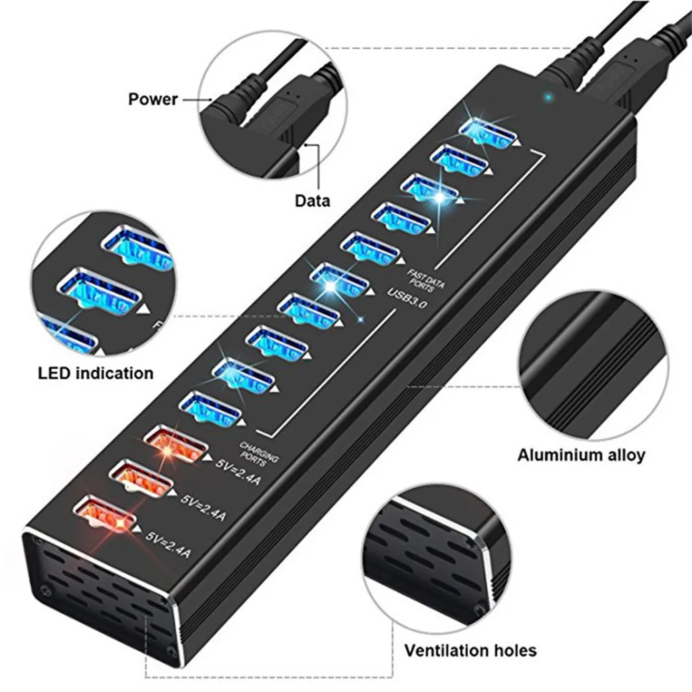 HUB 3.0 USB EU / US With Power Adapter 5V 2.4A Fast Charger USB C High Speed 13 Ports Hub Splitter For Macbook Pro Laptop PC Hub
HUB 3.0 USB EU / US With Power Adapter 5V 2.4A Fast Charger USB C High Speed 13 Ports Hub Splitter For Macbook Pro Laptop PC Hub