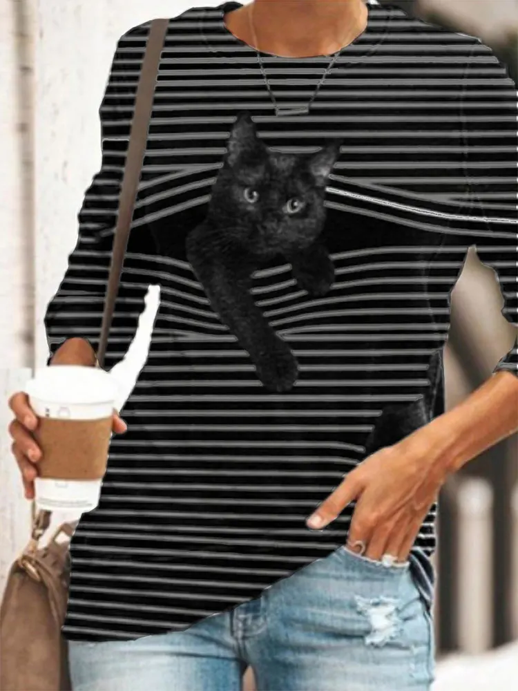 020 Autumn Lovely Cat Stripe Women T-shirt Fashion Casual Long Sleeve Cartoon Loose Tops
020 Autumn Lovely Cat Stripe Women T-shirt Fashion Casual Long Sleeve Cartoon Loose Tops