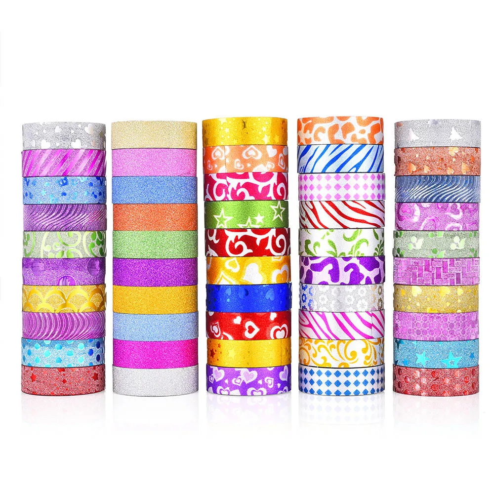 

50Roll/Box Creative Gold Powder Washi Tape Color Glitter Kawaii Masking Tapes DIY Decorative Stationery Stickers Office Supply