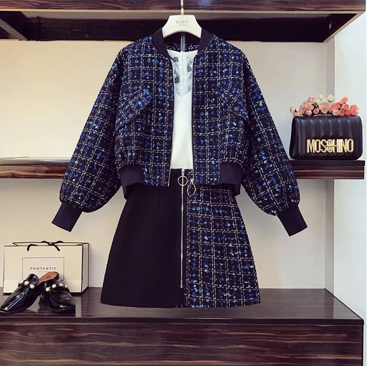 Plus Size Women Set Autumn And Winter New Tweed Patchwork Short Jacket Coat + Mini Skirt 2 Piece Set Plaid Clothing Set Dr1031
Plus Size Women Set Autumn And Winter New Tweed Patchwork Short Jacket Coat + Mini Skirt 2 Piece Set Plaid Clothing Set Dr1031