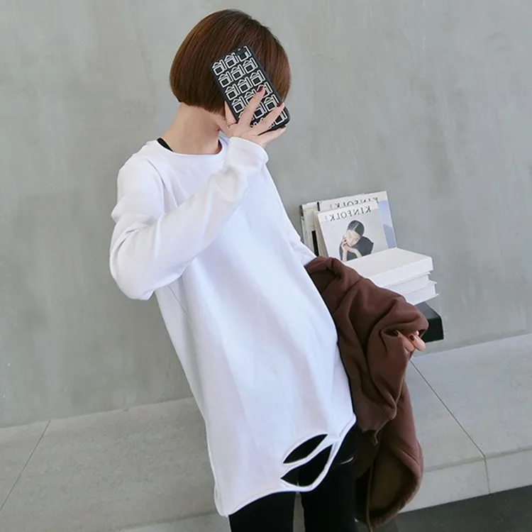2021 Spring and Autumn New Internet Celebrity White Bottoming Shirt Women's Loose Mid-Length Inner Wear Ripped Long Sleeve
2021 Spring and Autumn New Internet Celebrity White Bottoming Shirt Women's Loose Mid-Length Inner Wear Ripped Long Sleeve