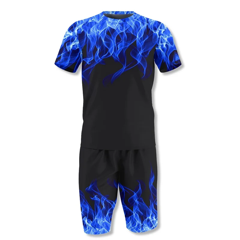 Мужская одежда с 3D-принтом синего пламени лето 2022 модная футболка шортами уютный