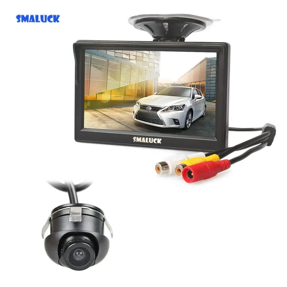 

SMALUCK 5" LCD Rear View Car Monitor + HD Backup Rear Front Side View Car Camera with Monitor for Parking Assistance System