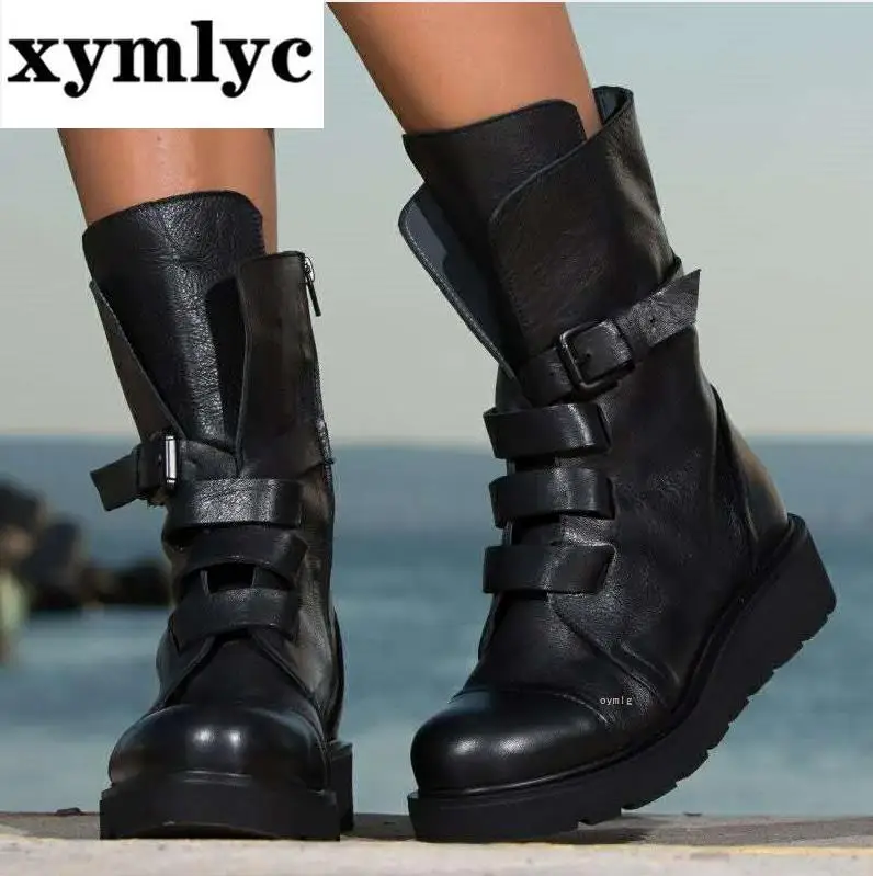 Buckle Design Women Winter Shoes Mid Calf Boots Cowhide Leather Square Low Heel Vintage Style Female Footwear Boots
Buckle Design Women Winter Shoes Mid Calf Boots Cowhide Leather Square Low Heel Vintage Style Female Footwear Boots