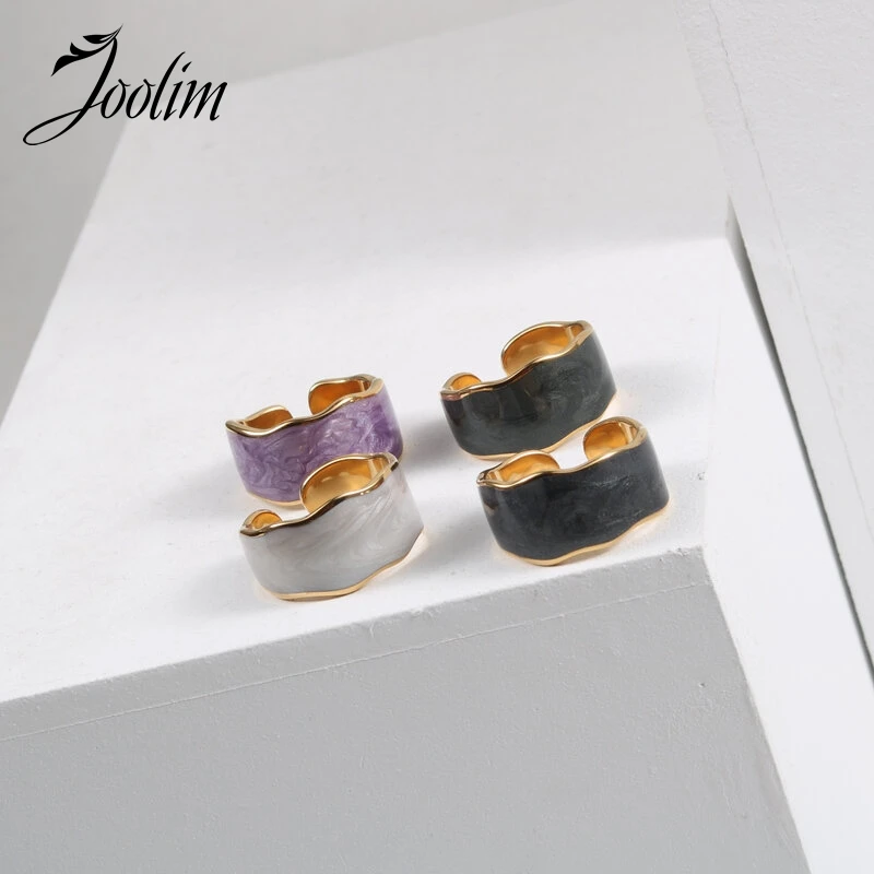 

Joolim High End PVD Colored Ice Cream Enamel Glaze Irregular opening Rings For Women Stainless Steel Jewelry Wholesale