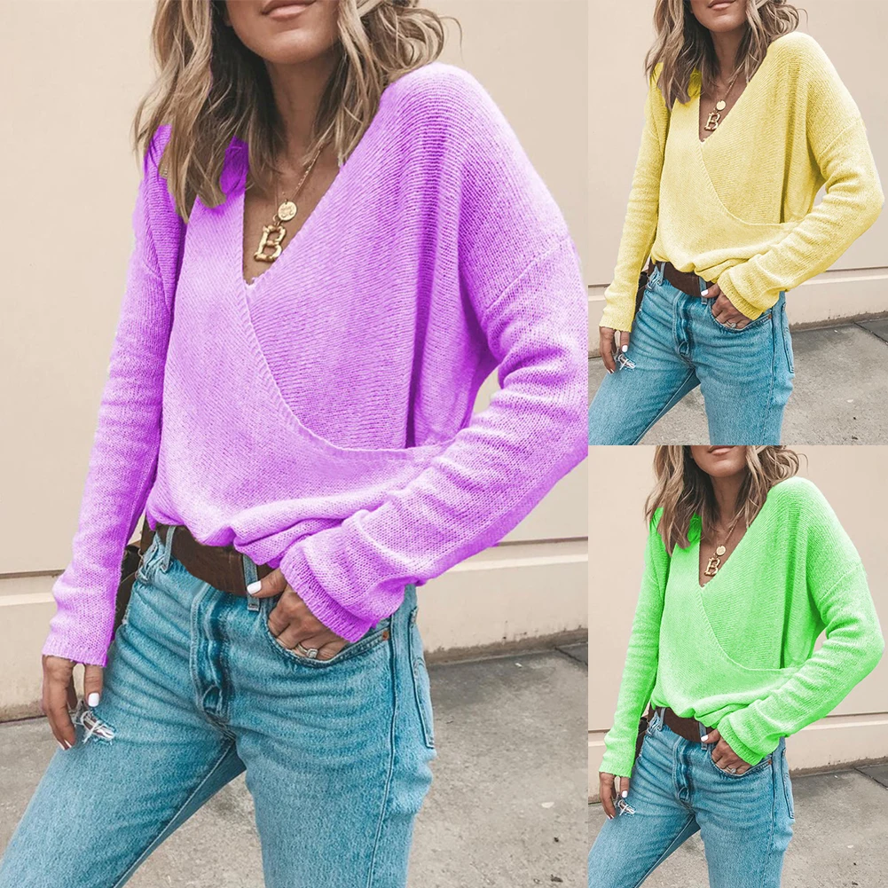 2020 Autumn Winter Sweater Oversized Tops Women Casual Soft Long Sleeve Deep V Neck Front Wrapped Knitted Sweater Pullover
2020 Autumn Winter Sweater Oversized Tops Women Casual Soft Long Sleeve Deep V Neck Front Wrapped Knitted Sweater Pullover