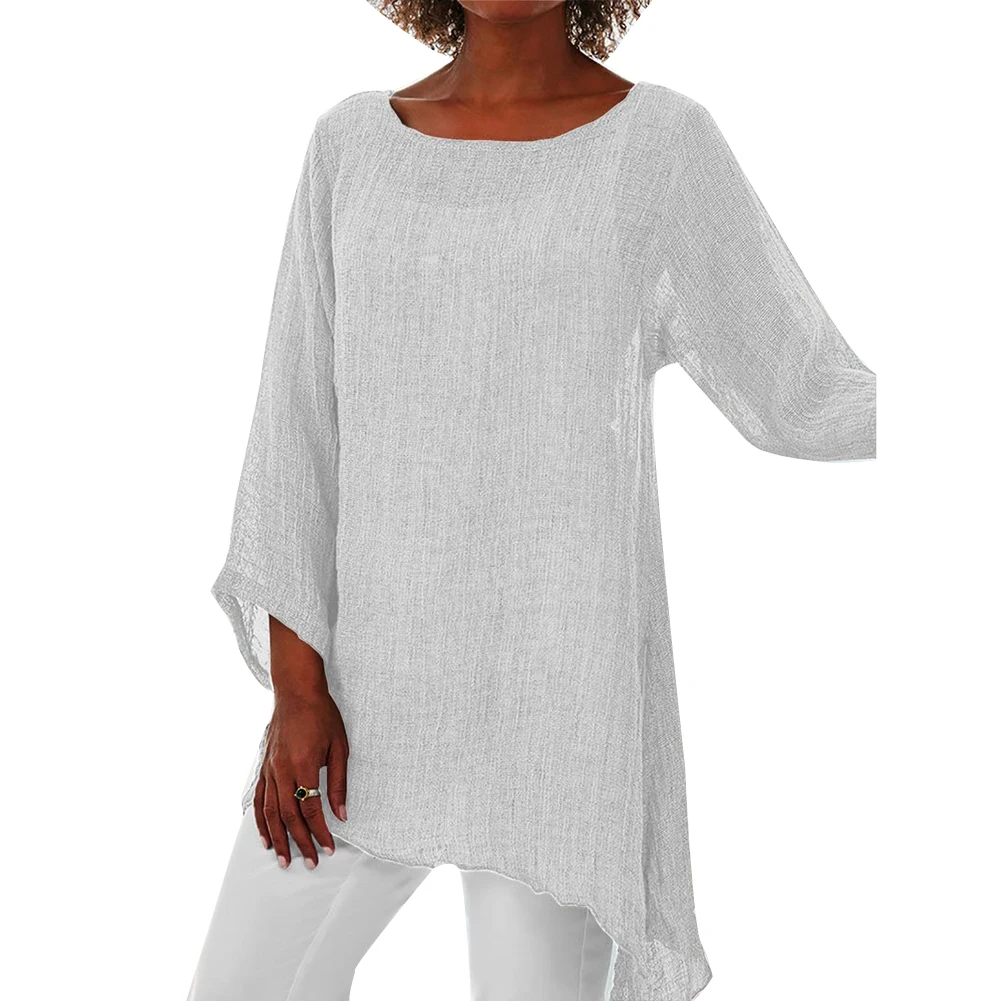 Large size t shirt women long-sleeved O-neck T-shirt casual loose irregular linen solid color pullover shirt
Large size t shirt women long-sleeved O-neck T-shirt casual loose irregular linen solid color pullover shirt