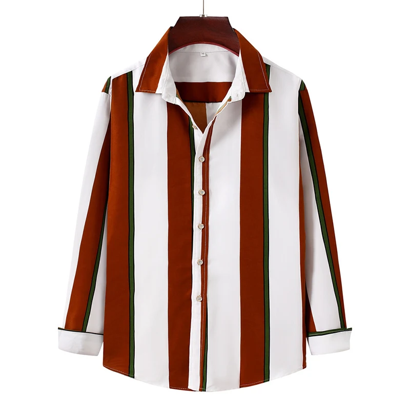 Мужская Повседневная рубашка в полоску, Свободный кардиган на пуговицах, с длинными рукавами и отложным воротником, Осень-зима 2021
Мужская Повседневная рубашка в полоску, Свободный кардиган на пуговицах, с длинными рукавами и отложным воротником, Осень-зима 2021