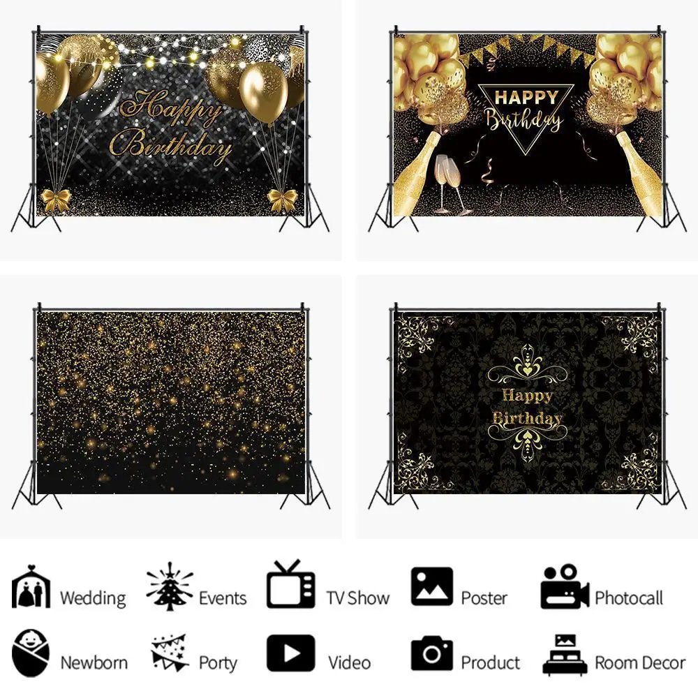 Black Golden Glittler Balloons Happy Birthday Photo Background Adult Women Party Custom Backdrops Photography Wine Table Decor
Black Golden Glittler Balloons Happy Birthday Photo Background Adult Women Party Custom Backdrops Photography Wine Table Decor