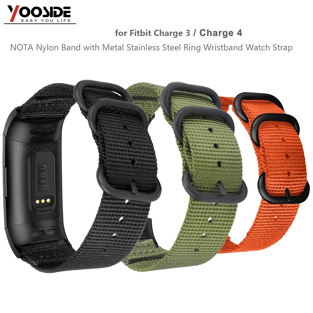 Для Fitbit Charge 3/4 Note тканый нейлоновый ремешок с кольцом из нержавеющей стали