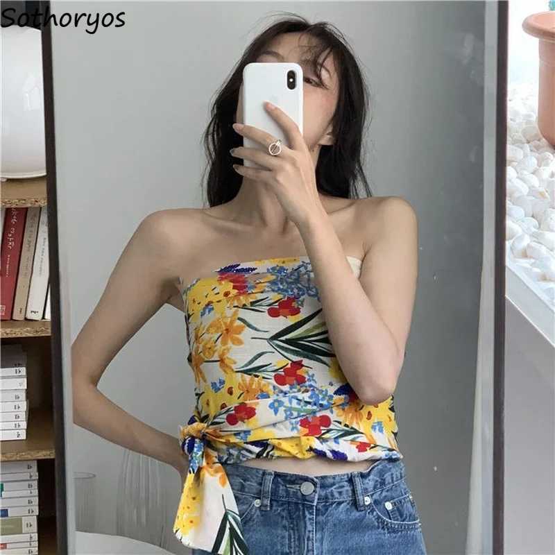 

Women Camisoles Print Tube Tops Strapless Summer Elastic Breast Wrap Crop Top Bandage Bandeau Camis Casual Holiday Chic Leisure