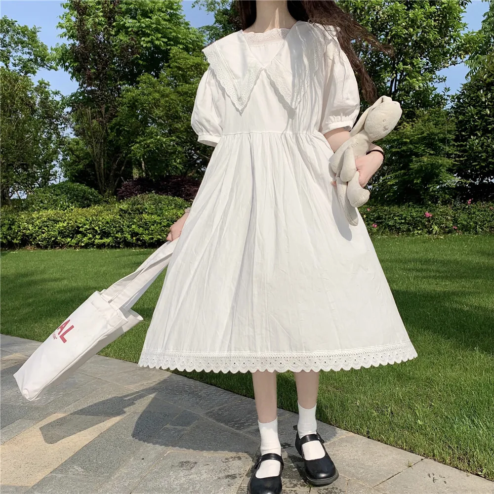 Navy collar Japanese kawaii white dress loose high waist Harajuku cute solid color party ruffle stitching dress summer women
Navy collar Japanese kawaii white dress loose high waist Harajuku cute solid color party ruffle stitching dress summer women