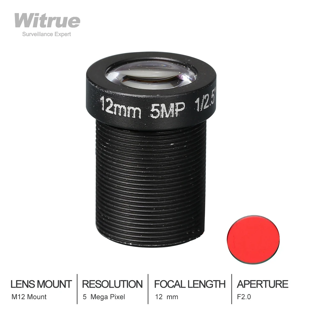 Witrue HD CCTVLens 5MP 12MM M12 * 0.5 Mount 1/2.5 F2.0 25 Degree with 650nm IR Filter for Security CCTV Cameras
Witrue HD CCTVLens 5MP 12MM M12 * 0.5 Mount 1/2.5 F2.0 25 Degree with 650nm IR Filter for Security CCTV Cameras