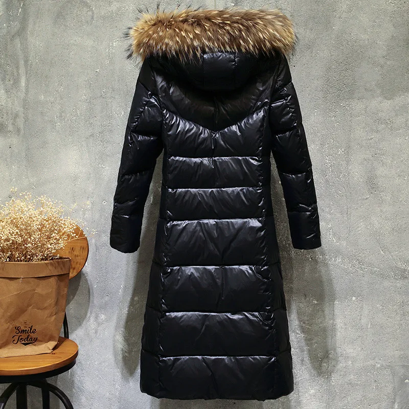 

Женский пуховик KMETRAM, зимнее пальто, женское пуховое пальто с воротником из меха енота, Женская Корейская длинная куртка, парка MY4277