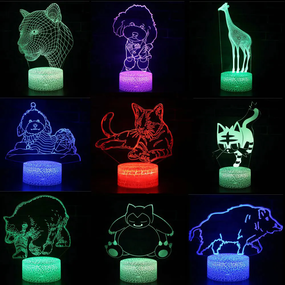 

3D LED Lamp Night Lights Cat Dog Bear Color Change Hologram Atmosphere Novelty Lamp for Home Decoration Visual Illusion Gift