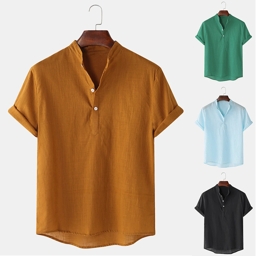 Summer Men's Casual Cotton and Linen Short-sleeved Fashion Shirt, Solid Color Stand-up Collar Casual Shirt 14 Colors
Summer Men's Casual Cotton and Linen Short-sleeved Fashion Shirt, Solid Color Stand-up Collar Casual Shirt 14 Colors