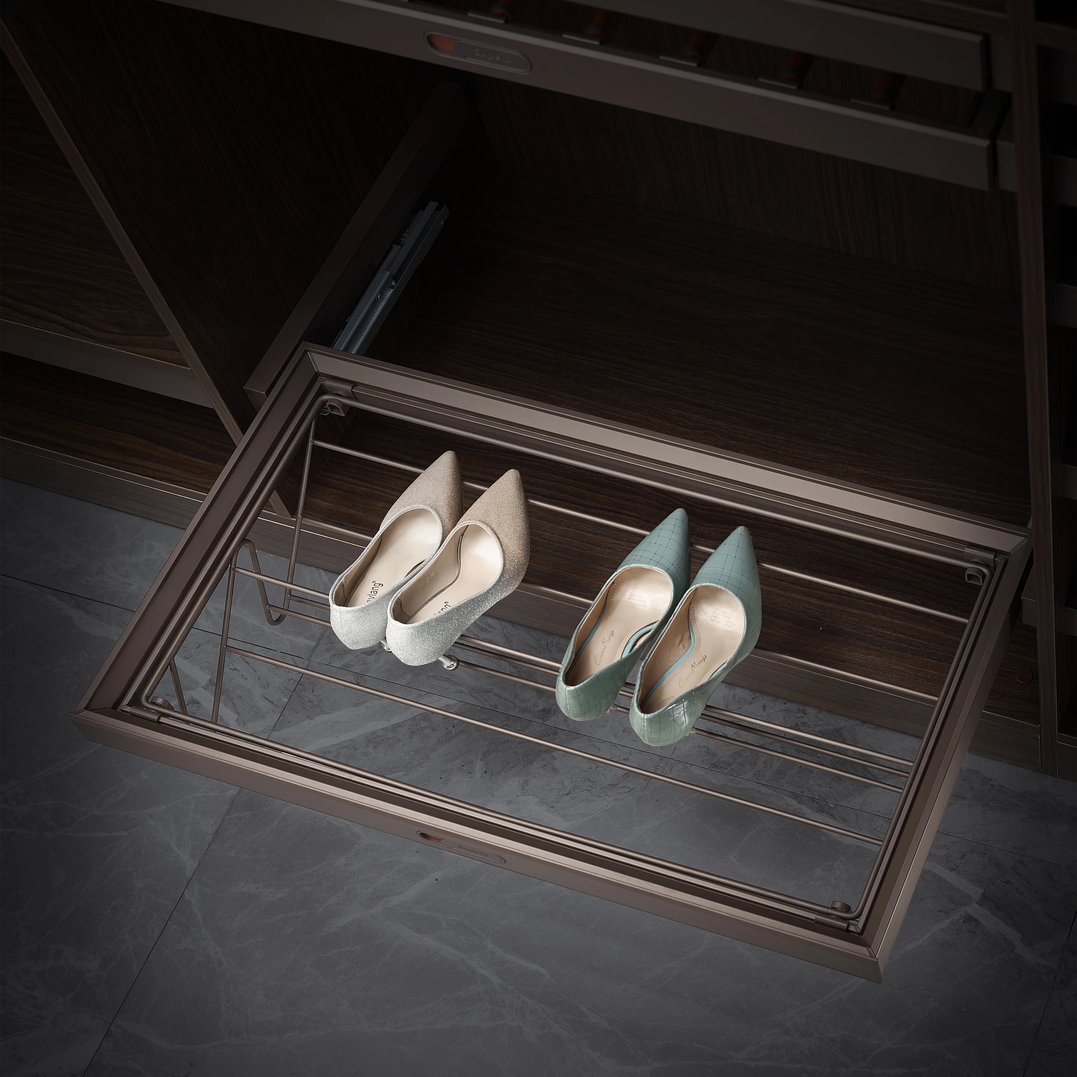 Factory Wholesale Luxury Modern Simple Design Mocha Color Sliding Wardrobe Accessories Metal Shoe Rack SUP-1805
Factory Wholesale Luxury Modern Simple Design Mocha Color Sliding Wardrobe Accessories Metal Shoe Rack SUP-1805