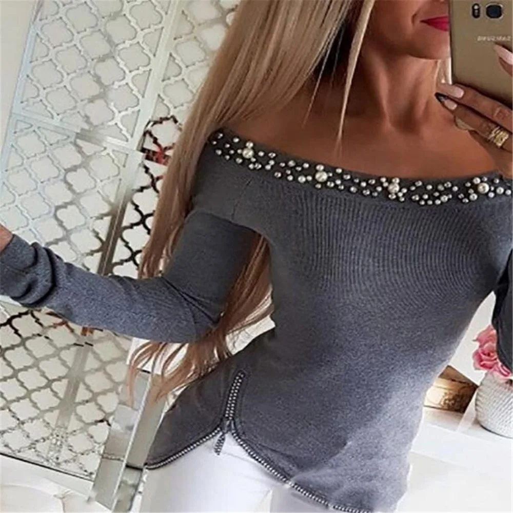 Women's Off Shoulder Blouse Fashion Autumn New Style Beaded Slim Long Sleeved Solid Color Design Zipper High Quality Ladies Top
Women's Off Shoulder Blouse Fashion Autumn New Style Beaded Slim Long Sleeved Solid Color Design Zipper High Quality Ladies Top